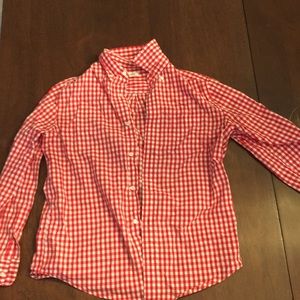 white and red checkered button down dress shirt